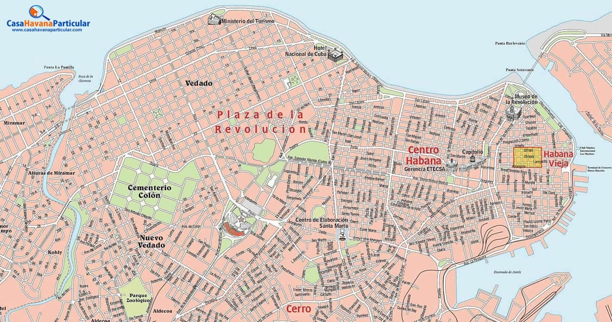 orașul harta strada din Havana, Cuba
