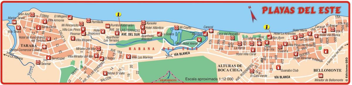 harta playa del este în Cuba